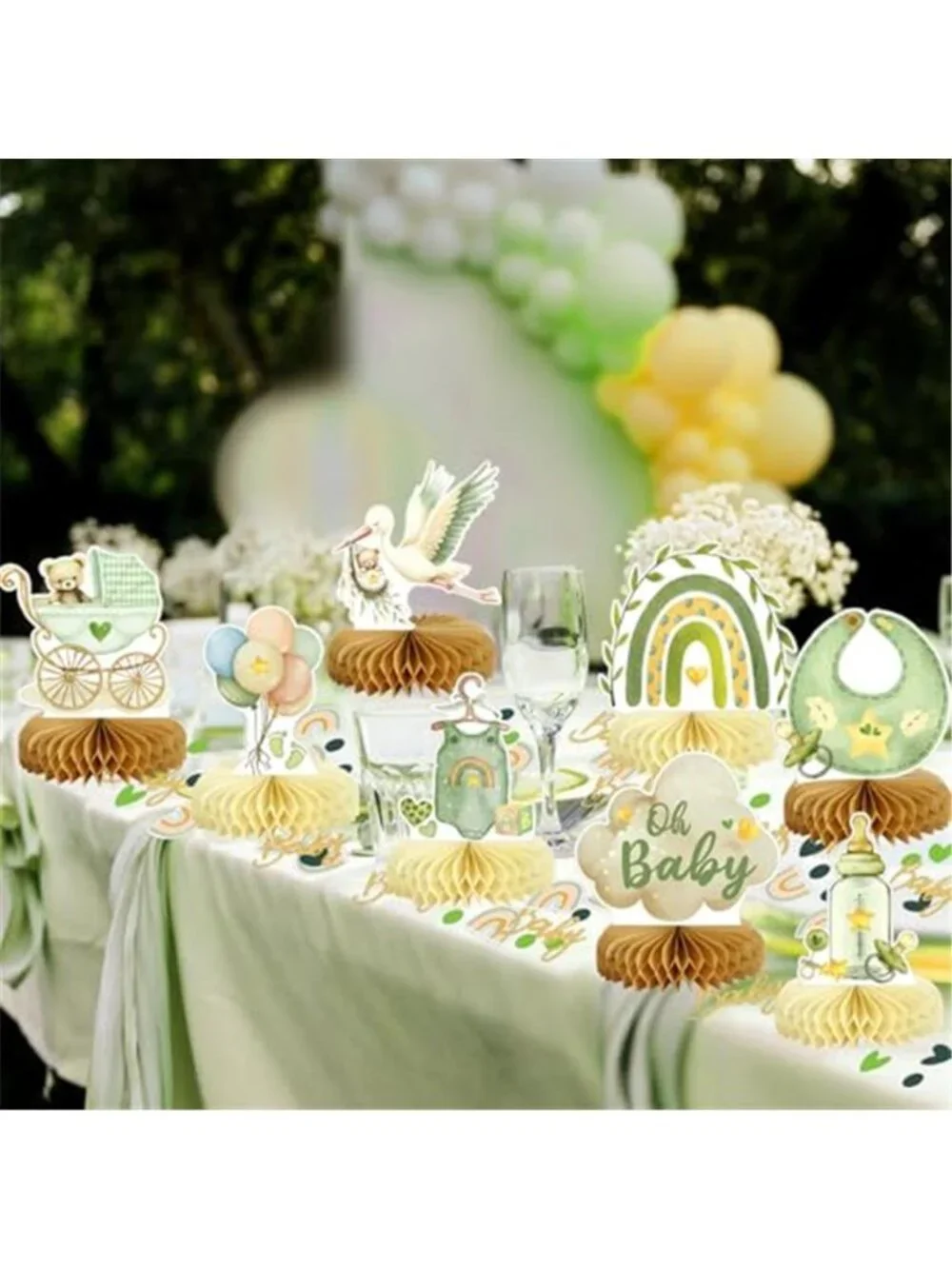 Baby Shower Decorations Boy Table Centerpieces Honeycomb Confetti Green 68 Piece